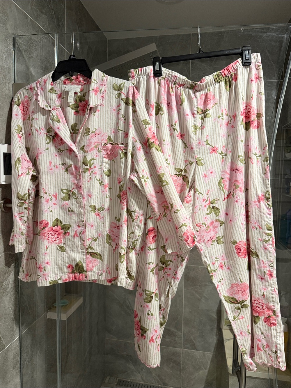 Charter Club Sleepwear Brushed Cotton Notch Collar Pajama PJ Set Floral Size XL - Picture 2 of 13